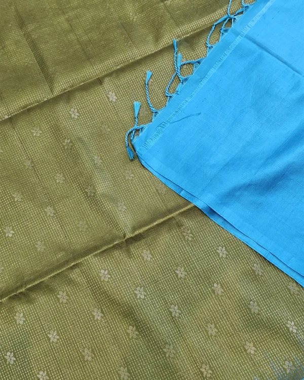 SOFT SILK SAREES - Sky Blue with Antique Gold / Olive Gold