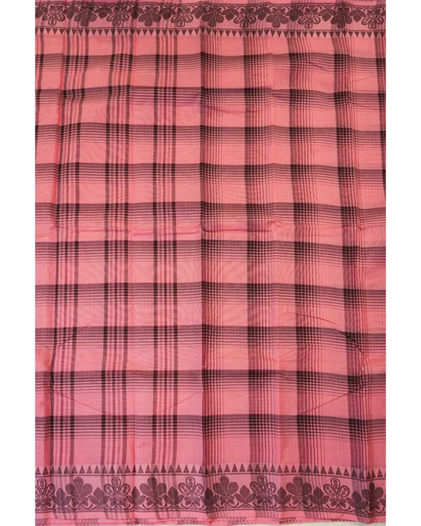 CHETTINAD COTTON SAREES - Dusty Rose Pink with Deep Maroon