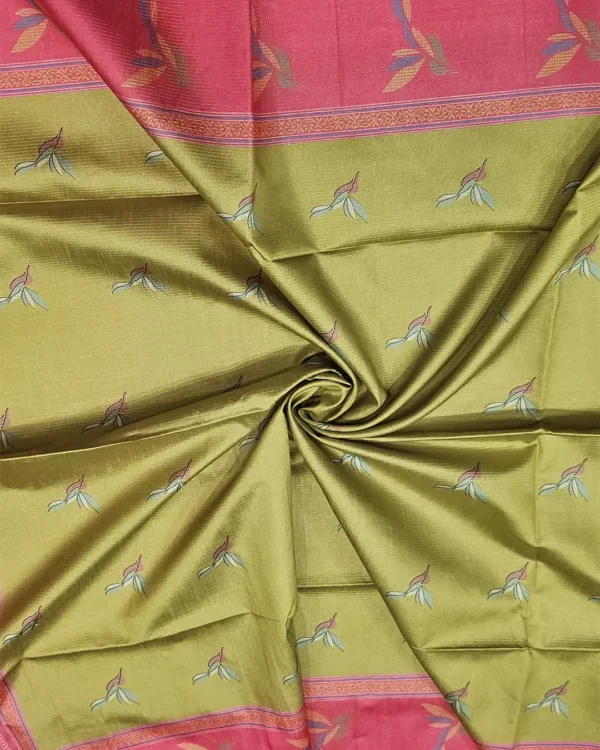 FANCY SAREES - Olive Green Coral Pink Bird Motif Saree