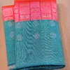 Kanchipuram silks - Coral Pink with Peacock Blue & Silver Zari