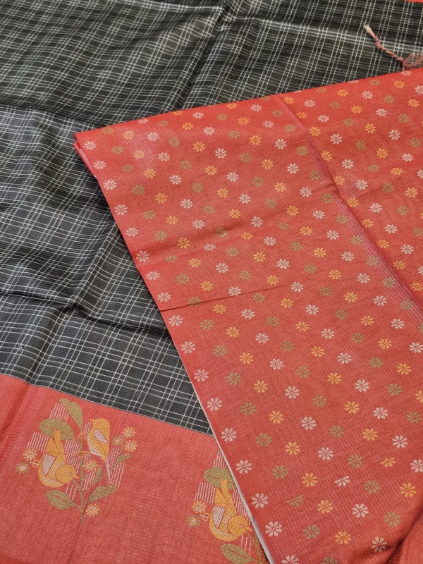 FANCY SAREES - Charcoal Black with Rust Red