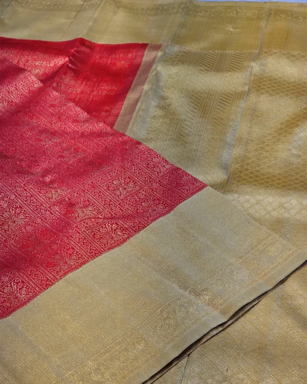 29 (1) Kanchipuram silks - Vermilion Red with Antique Gold Zari