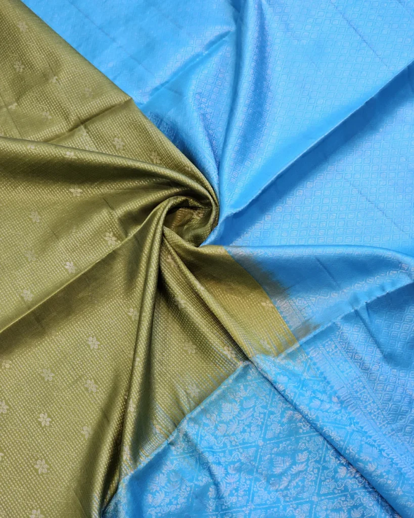 SOFT SILK SAREES - Sky Blue with Antique Gold / Olive Gold