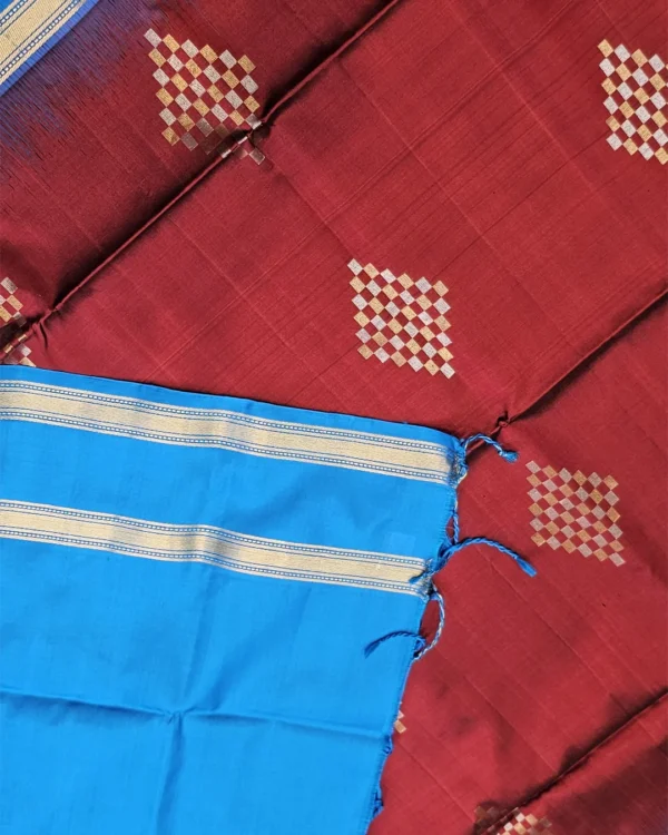 SOFT SILK SAREES - Royal Blue with Wine Maroon & Antique Gold