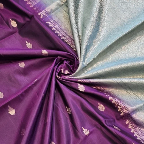SOFT SILK SAREES - Deep Plum Purple with Powder Blue & Silver Zari