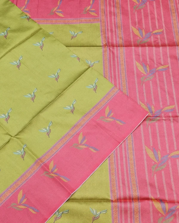 FANCY SAREES - Olive Green Coral Pink Bird Motif Saree