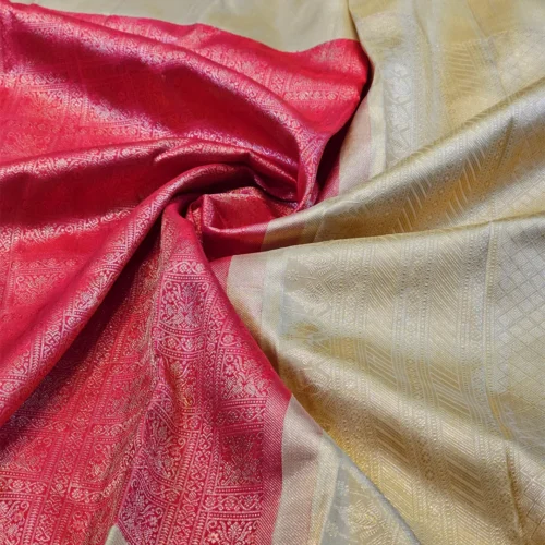 Kanchipuram silks - Vermilion Red with Antique Gold Zari