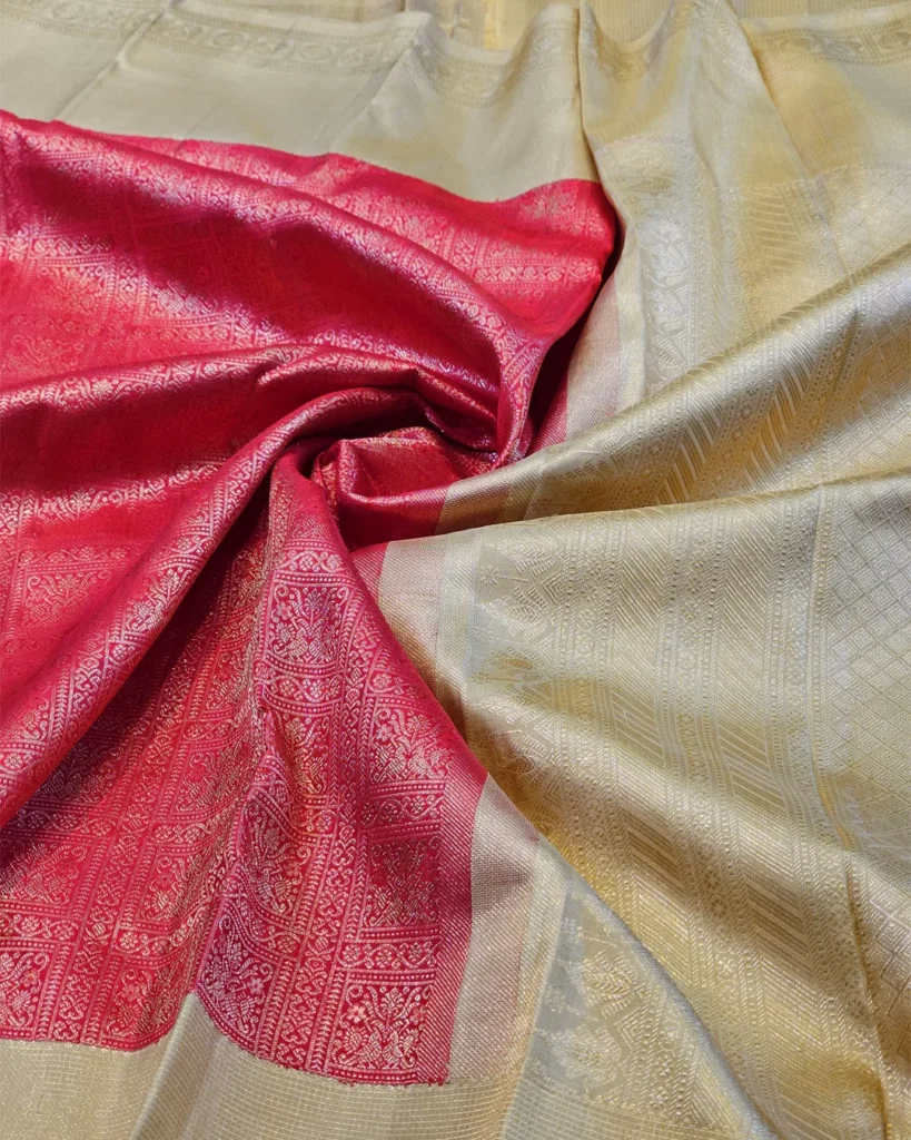Kanchipuram silks - Vermilion Red with Antique Gold Zari