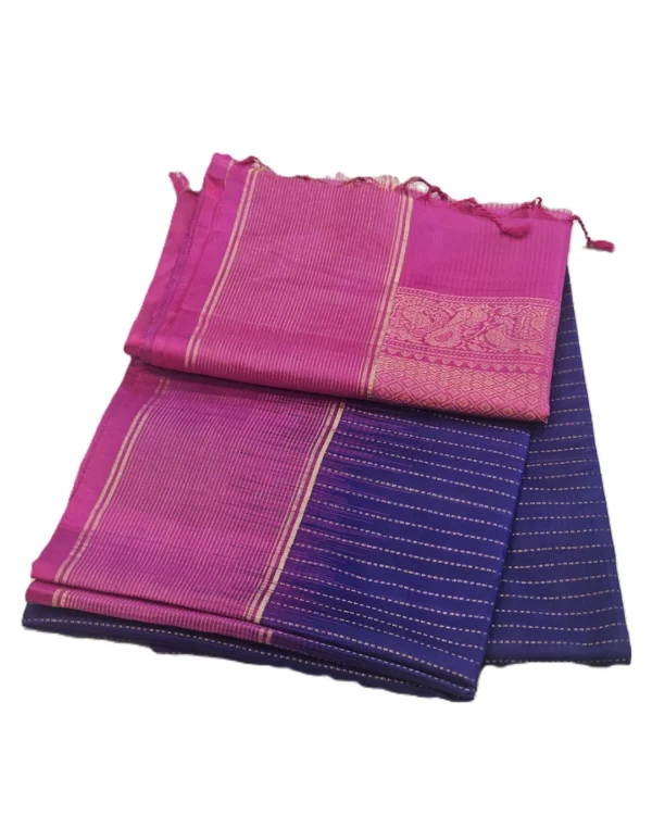 SOFT SILK SAREE - Magenta Pink with Navy Blue & Antique Gold