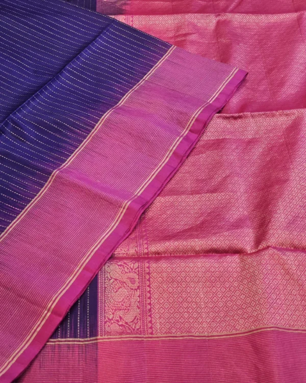 SOFT SILK SAREE - Magenta Pink with Navy Blue & Antique Gold