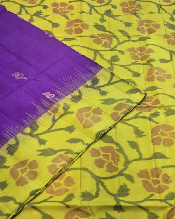 SOFT SILK SAREE - Parrot Green with Royal Purple & Antique Gold
