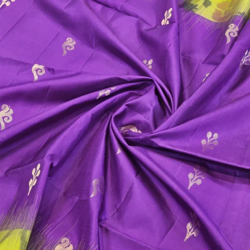 SOFT SILK SAREE - Parrot Green with Royal Purple & Antique Gold