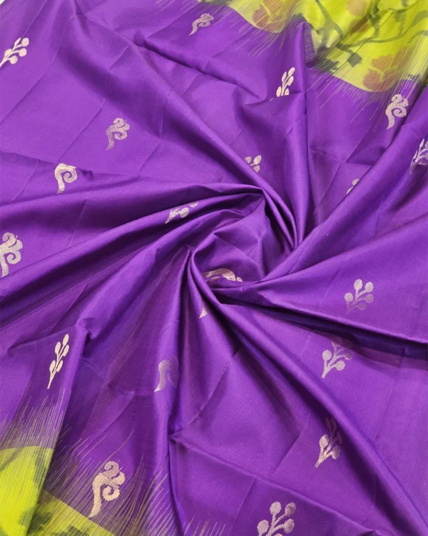 SOFT SILK SAREE - Parrot Green with Royal Purple & Antique Gold