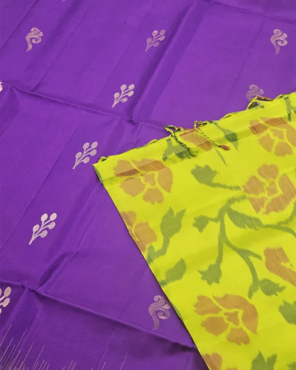 SOFT SILK SAREE - Parrot Green with Royal Purple & Antique Gold