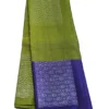 SOFT SILK SAREE - Olive Green with Royal Blue Contrast & Silver Zari