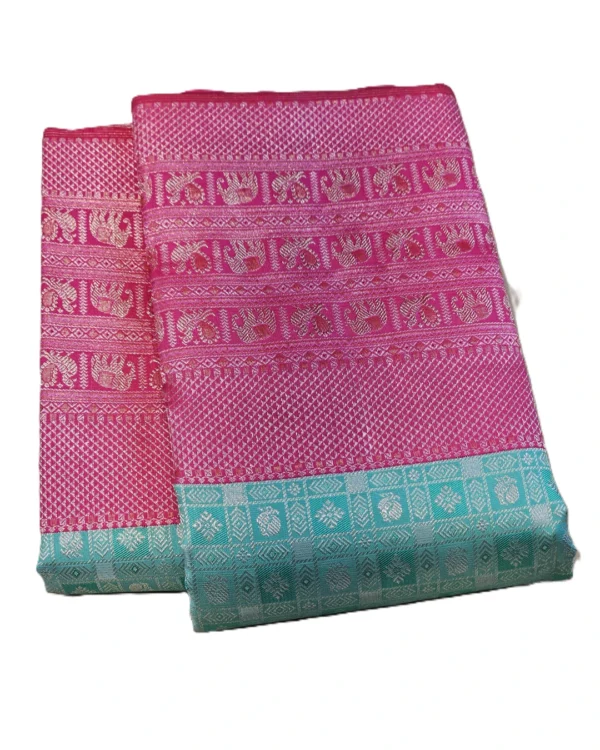 Kanchipuram silks - Aqua Blue with Rani Pink & Silver Zari