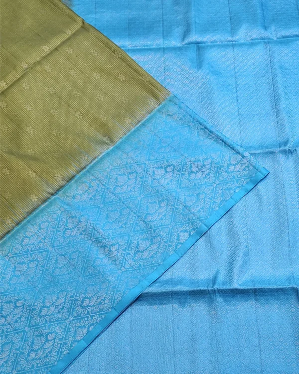 SOFT SILK SAREES - Sky Blue with Antique Gold / Olive Gold
