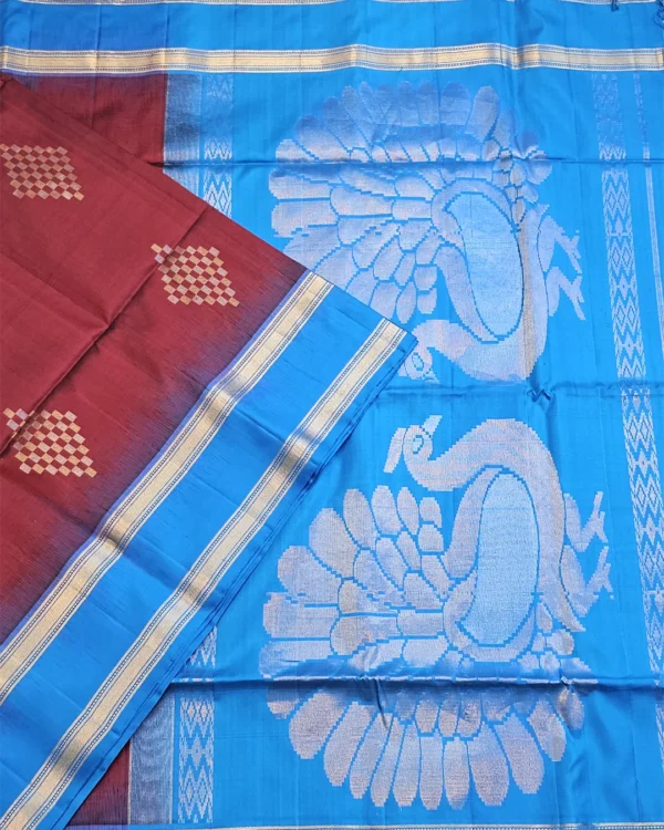 SOFT SILK SAREES - Royal Blue with Wine Maroon & Antique Gold