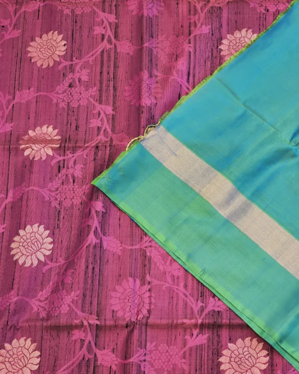 42 (1) SOFT SILK SAREE - Dusty Rose Pink with Sea Green & Silver Zari
