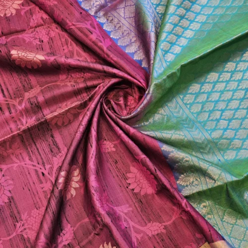 SOFT SILK SAREE - Dusty Rose Pink with Sea Green & Silver Zari