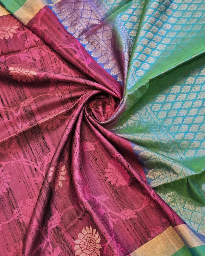 SOFT SILK SAREE - Dusty Rose Pink with Sea Green & Silver Zari