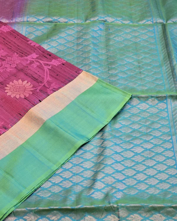 44 SOFT SILK SAREE - Dusty Rose Pink with Sea Green & Silver Zari