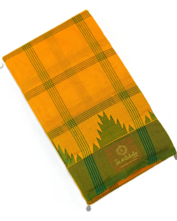 CHETTINAD COTTON SAREE - Mustard Yellow with Olive Green