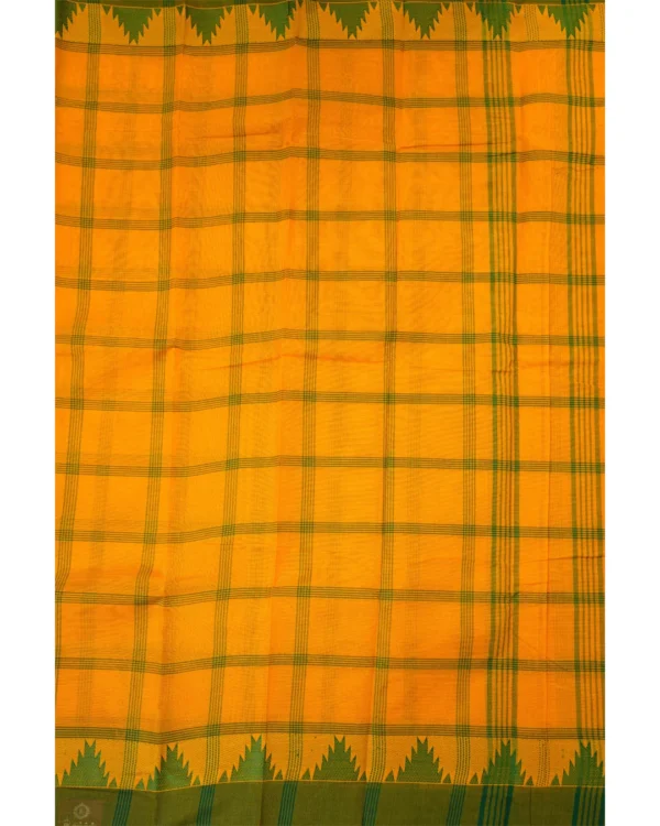 CHETTINAD COTTON SAREE - Mustard Yellow with Olive Green