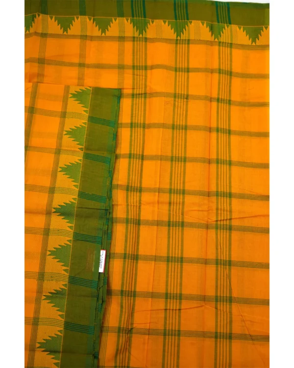 CHETTINAD COTTON SAREE - Mustard Yellow with Olive Green