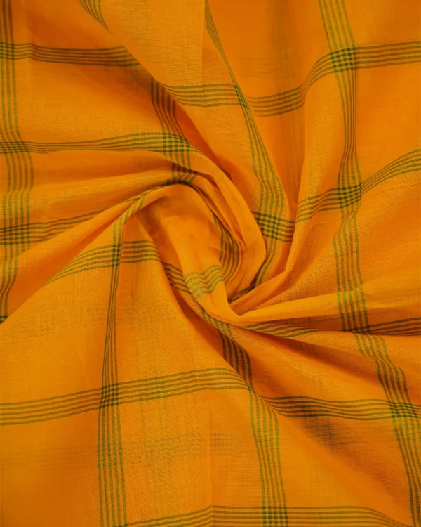 CHETTINAD COTTON SAREE - Mustard Yellow with Olive Green