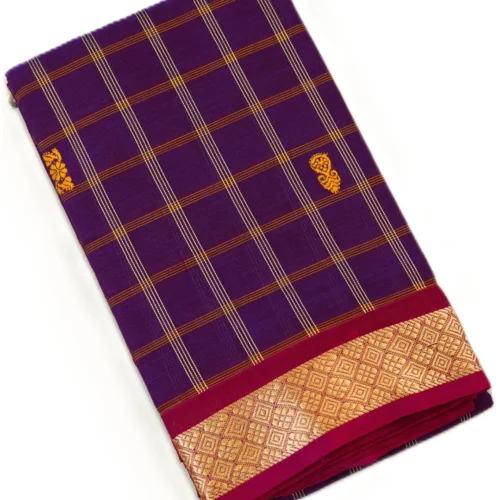 CHETTINAD COTTON SAREES - Royal Purple with Magenta & Antique Gold