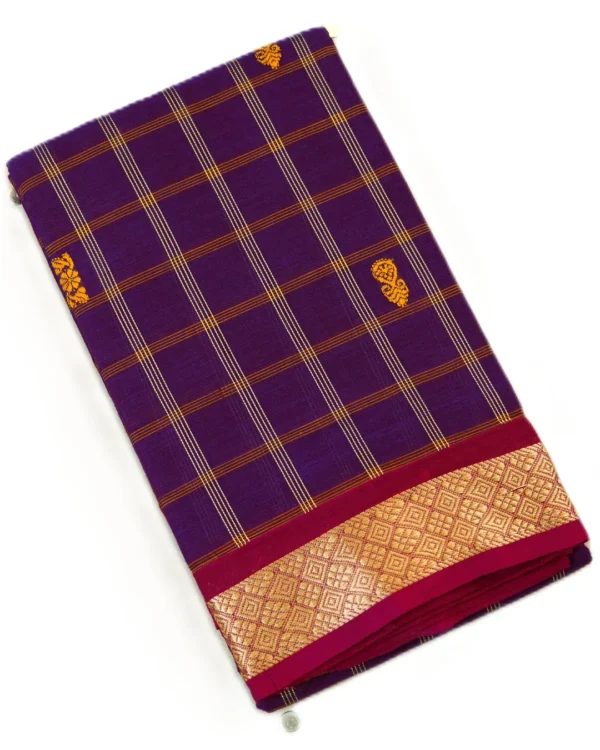 CHETTINAD COTTON SAREES - Royal Purple with Magenta & Antique Gold