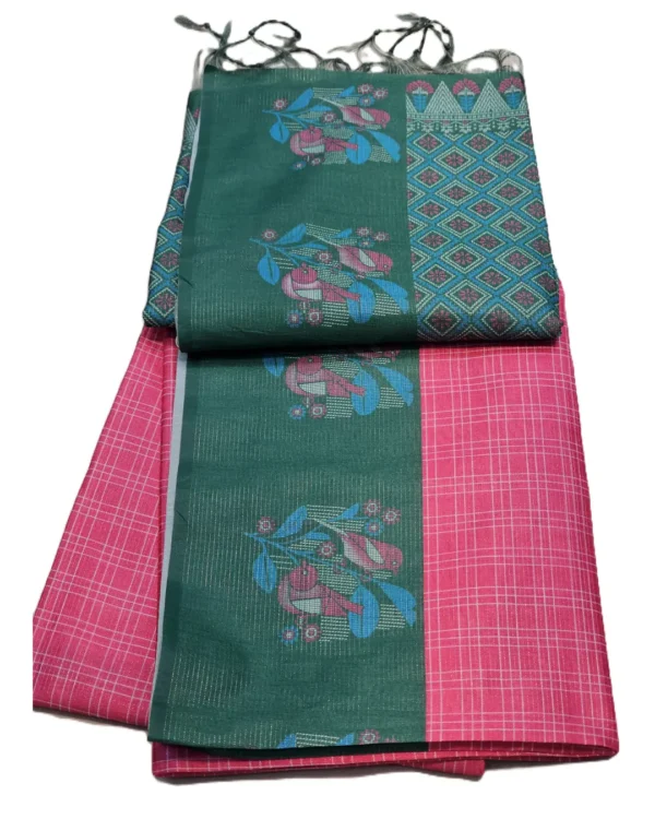 9 FANCY SAREES - Bright Fuchsia Pink with White Checks